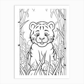 Line Art Jungle Animal White Tiger 4 Art Print