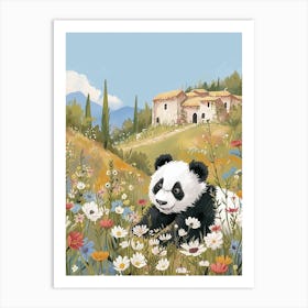 Giant Panda Cub In A Field Of Flowers Storybook Illustration 4 Art Print