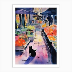 Food Market With Cats In New York 1 Watercolour Art Print