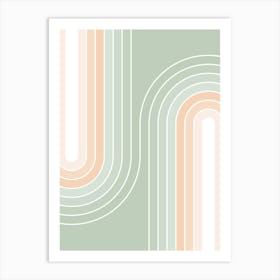 Serene Abstract Mid Century Spring Pastel Double Rainbow - Sage green, Peach Fuzz Art Print