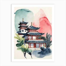 Watercolor Chinese Pagoda Art Print