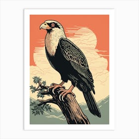 Vintage Bird Linocut Crested Caracara 3 Art Print