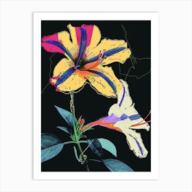 Neon Flowers On Black Petunia 4 Art Print