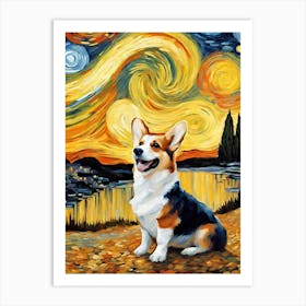 Starry Corgi Van Gogh Inspired Art Print