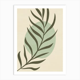 Minimal Botanical Leaf Art - Abstract Green and Beige Decor Art Print