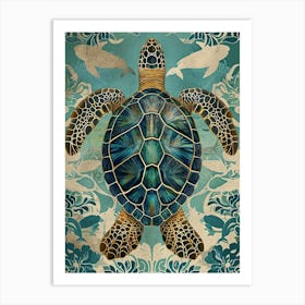 Sea Turtle & Shark Wallpaper Pattern 2 Art Print