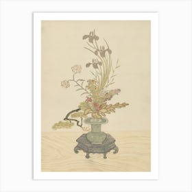 Ikebana bloemstuk in groene vaas Art Print