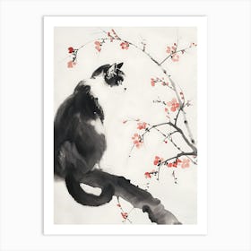 Cat In Cherry Blossoms Art Print