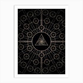 Geometric Glyph Radial Array in Glitter Gold on Black n.0088 Art Print