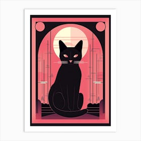 The Hermit Tarot Card, Black Cat In Pink 3 Art Print