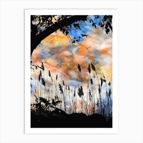 Silhouette Of Reeds Art Print