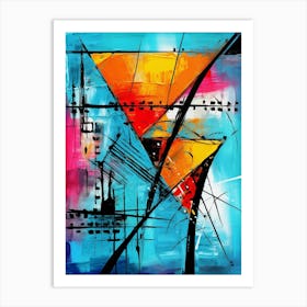 Ocean IV, Avant Garde Modern Vibrant Abstract Painting with Blue Background Art Print