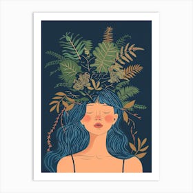 Woman With Plants On Her Head Art Print