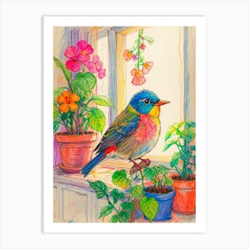 Bird On Window Sill Art Print