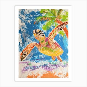 Sea Turtle Palm Tree Scribble 1 Art Print