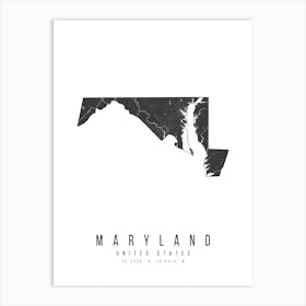 Maryland Mono Black And White Modern Minimal Street Map Art Print