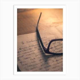 Handwritten Text And Eyeglasses Art Print