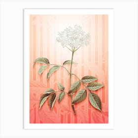 Elderflower Tree Vintage Botanical in Peach Fuzz Awning Stripes Pattern n.0340 Art Print