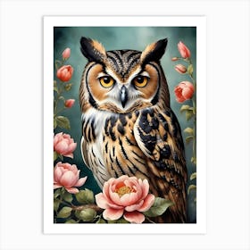 Floral Owl Portrait (29) Art Print