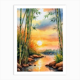 Watercolor Of Bamboo Trees Art Print