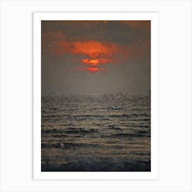 Orange Sunset In The Sea Oil Painting Landscape Art Print