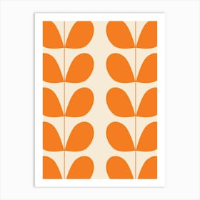 Mid Century Modern Leaf Print Orange Art Print