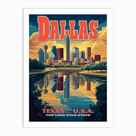 Dallas Skyline Retro Travel Poster Art Print