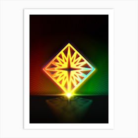 Neon Geometric Glyph Abstract in Watermelon Green and Red on Black n.0453 Art Print