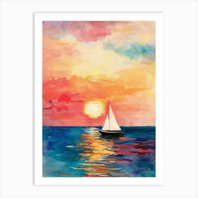 Sunset Sailboat Watercolor Painting Art Print