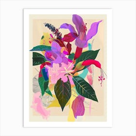 Fuchsia 4 Neon Flower Collage Art Print