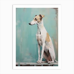 Whippet Dog, Painting In Light Teal And Brown 3 Art Print