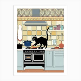 Black Cat In The Kitchen Art Print