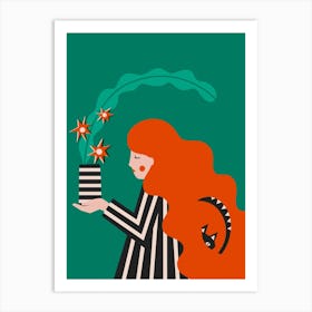 Redhead And Plant Art Print