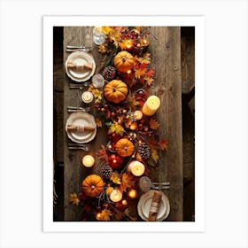 Autumn Harvest Table Decor Arranged Traditionally Rustic Style Featuring An Outlined Cornucopia Br (5) Art Print