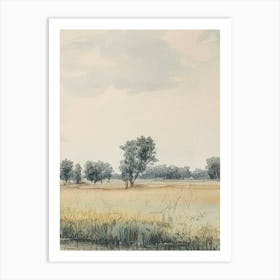 Summer Landscape With River And Trees Landscape Vintage Watercolour 3 Art Print