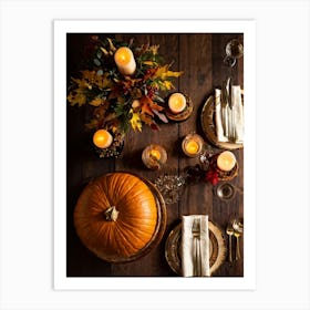 Autumnal Thanksgiving Table Setting Centering An Organic Pumpkin Surrounded By A Bounty Of Golden (4) Art Print