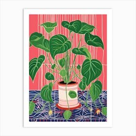 Pink And Red Plant Illustration Philodendron 5 Art Print