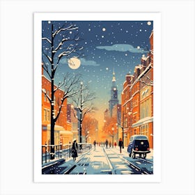 Winter Travel Night Illustration Glasgow United Kingdom 2 Art Print