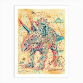 Sepia Linework Triceratops Art Print