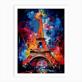 Eiffel Tower Paris at Night I, Modern Abstract Vibrant Painting Art Print