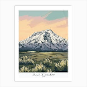 Mount St Helens Usa Color Line Drawing 2 Poster Art Print