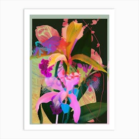 Monkey Orchid 4 Neon Flower Collage Art Print