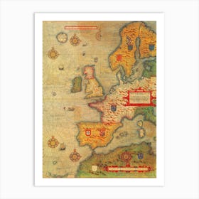 Map Of Europe — retro map, vintage map print 1 Art Print