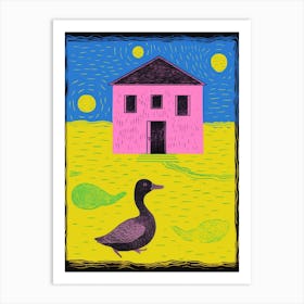 Duck Outside A House Collage Style 2 Art Print