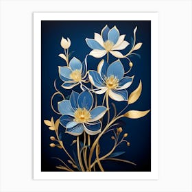 Blue Flowers On A Blue Background 2 Art Print