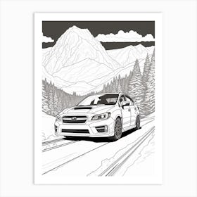 Subaru Impreza Wrx Sti Snowy Mountain Drawing 2 Art Print