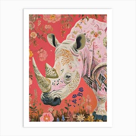 Floral Animal Painting Rhinoceros 1 Art Print