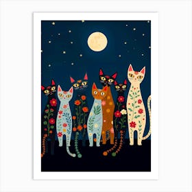 Cats In The Moonlight 1 Art Print