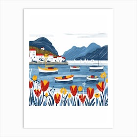 Tulips And Boats Art Print