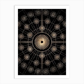 Geometric Glyph Radial Array in Glitter Gold on Black n.0018 Art Print